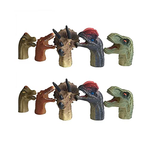 Camonity 10 Pcs Finger Puppets Toys, Kids Dinosaur Finger Dino Head Puppets Set Tyrannosaurus Triceratops Soft Rubber, Bath Toys Finger Puppets For Boy #TOP2