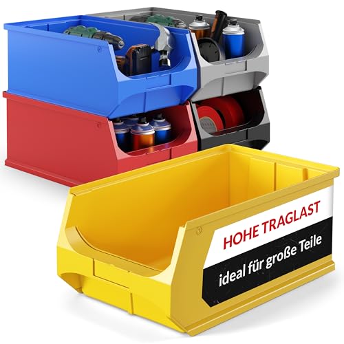 aidB Sichtlagerbox 500x300x200mm – Sortierboxen für Kleinteile – Lagerboxen für Werkstatt & Gewerbe – Kleinteilmagazin mit offener Front – Sortimentskasten für Schütten & Regalsysteme - Gr. 5.0 - Gelb