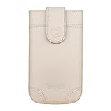 EasyRelease-Technik Bugatti SlimCase Dublin Creme/Weiß Ledertasche mit Magnetverschluss für Samsung Galaxy S4 Mini, Apple iPhone 5 in Size ML