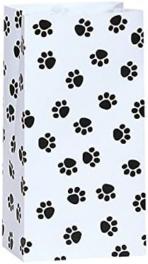 A1 Bakery Supplies 50/set Paw Print Black & White - All-occasion Paper Favor Gift Bags - 2lb - 4-1/4x2-3/8x8-3/16 MADE IN USA