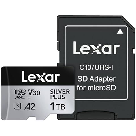 Lexar 1T Professional Silver Plus Micro SD Card, UHS-I, C10, U3, V30, Full HD & 4K, Up to 205/150 MB/s microSDXC Memory Card, for Videographers, Gamers (LMSSIPL001T-BNANU) Cover