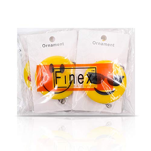 Finex 4 Pcs Set Emoji Smiling Face Badge Id Clip Reel Retractable Holder Office Work Nurse Name Badge Tag Clip On Card Holders Cute - 30 Inch Cord Extension #TOP6