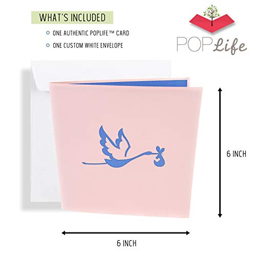 Poplife Stork And Baby 3D Pop Up Greeting Card For All Occasions - Gender Neutral, Newly Expecting, Babies Gifts - Folds Flat, Perfect For Mailing - Baby Shower, Happy Birthday, Newborn Announcement #TOP5