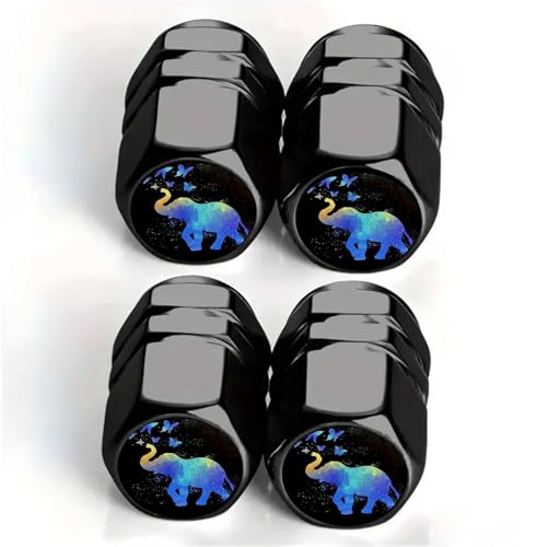 Tire Valve Stem Caps with Elephant Butterfly 4pcs Tire Air Caps Cover - Aluminum Alloy Rust-Proof Universal Dust Covers for Car, SUV, Bike,Motorcycle Car Accessories,Elephant Gifts