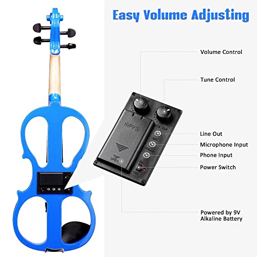 Aw 4/4 Electric Violin Full Size Wood Silent Fiddle Stringed Instrument Bow Headphone Case Blue #TOP2