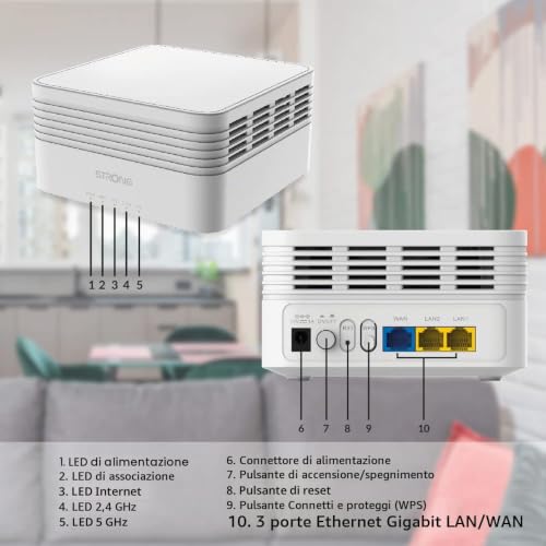 STRONG - 3x Atria Mesh Kit AX3000 - Amplificatore WiFi 6 - Add-on - Fino a 1050 m² di copertura WiFi 6 aggiuntiva - Per tutti le Modem/Router - Dual Band 2,4 GHz + 5 GHz - Porte LAN Gigabit - Bianco - Powerline - Immagine 2