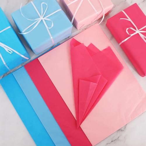 Image of BEISHIDA 80 Sheets Pink and Blue Tissue Paper Bulk,Wrapping Tissue Paper for Gift Bags, 14 x 20 Inch Gift Wrap for Birthday Babyshower Wedding DIY Crafts Decor Holiday Flowers