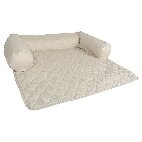 E-Living Store Pet Furniture Protector Non-Slip Water-Resistant Cover for Dogs and Cats with 3-Sided Bolster Soft Fabric - Medium, Beige