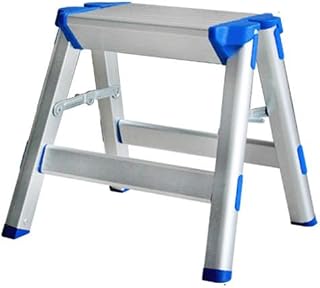 FLYIFE Step Stool Outdoor Portable Leisure Stool, Metal Footstool Folding Step Ladder Light Stepladders Folding Kitchen Stool Load Capacity: 90 Kg Household Ladder/Blue+Silver/29X30Cm