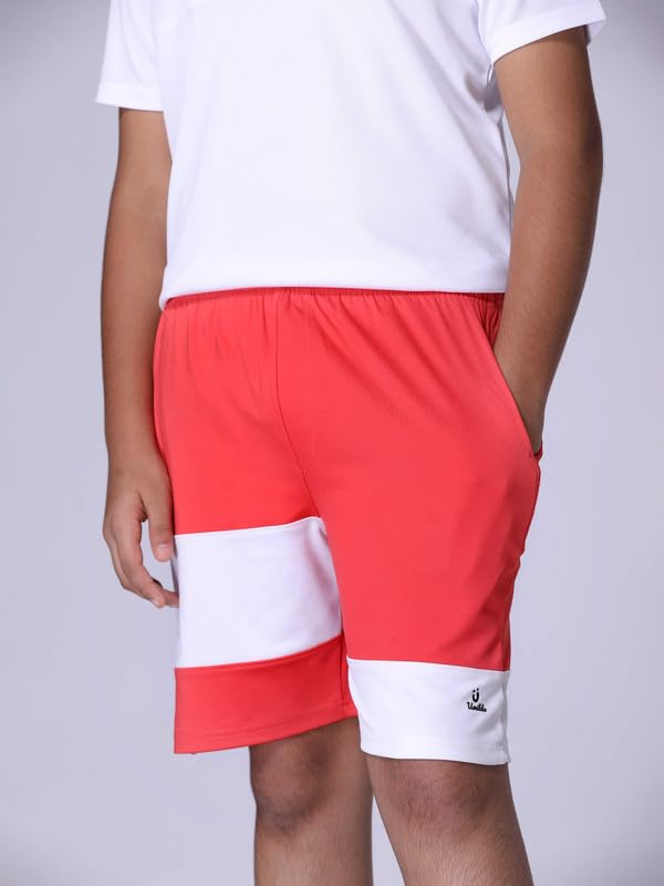 UMILDO Boy's Active Sports Wear Knee Length Solid Polyester Relaxed Fit Shorts_Red-White - Image 4 thumbnail