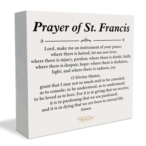 Christian St. Francis Wooden Box Sign, Prayer of St. Francis Wood Plaque Sign for Home Bedroom Prayer Room Shelf Table