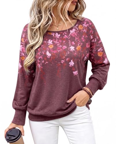 Triratna Long Sleeve Blouses for Women Winter Christmas Shirts Wine Red M | Fall Clothes, Dressy Tops, Business Casual, Office Work, Holiday Cocktail, New Year Eve, Boat Neck, Pullover, Batwing Tops