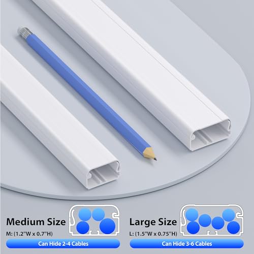Image of ZhiYo 63in White Cord Hider Wall, Large Size Fits 2-4 Cords, 1.2inW 0.7inH | Snap and Lock Design for Wall Mounted TV, PVC Cable Cover with Adhesive Tape, Cord Covers for Wires on Wall