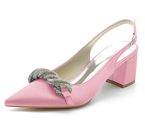 Womens Slingback Low Block Heel Pointed Toe Pump Closed Pointed Toe Heels Strappy Block Chunky Heel Office Bridal Pumps Shoe
