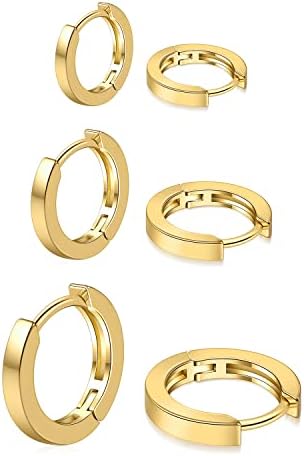 micuco 3 Pairs Small Hoop Earrings Set for Women, 14K Gold Plated...