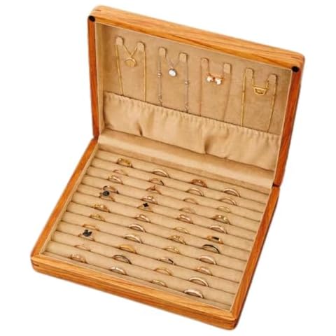 Bescott Solid Wood Rings Cufflink Earrings Necklace Jewelry Box For Drawer Organizer Storage For Multiple Rings Wooden Case Holders For Women Girls Men Gift Cover