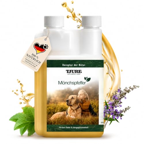TJURE Mönchspfeffer Liquid für Hunde | 500 ml | Ergänzungsfuttermittel für Hunde mit Mönchspfeffer | Pflanzliche Rezeptur zur Unterstützung in besonderen Phasen | Made in Germany