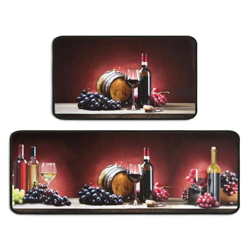 Protikol Red Wine Kitchen Rugs Set 2 Pieces Non-Slip Kitchen