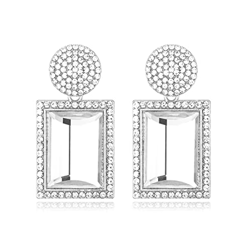 Rhinestone Crystal Rectangle Dangle Earrings, Glass Geometric Statement Earrings For Women Kelmall Collection #TOP21