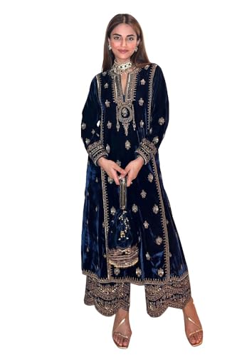 Prija CollectionWomen's Salwar Kameez Straight Suit Viscos Velvet Traditional Indian Pakistani Ready To Wear Dress