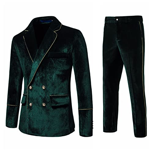 Mens Suits,Men's 2 Piece Velvet Suits Classic Solid Suit Jacket Pants Set Slim Fit Double Breasted Tuxedo For Prom Green #TOP13