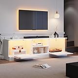 Mueble de TV de alto brillo: el mueble de TV blanco de alto brillo le da un aspecto elegante y sencillo. que se adapta perfectamente a una variedad de estilos de decoración. El escritorio es fácil de limpiar y el diseño de espacio de almacenamiento abierto y cerrado agrega elementos más multicapa a todo el armario lateral. (Sólo destacados frontales)