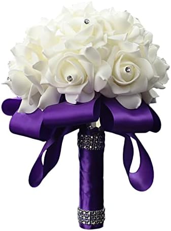 Wedding Bouquets for Brides Bridesmaids Artificial Flower with Ribbon Wedding Bride Holding Roses (Pink, 18cm*24cm)