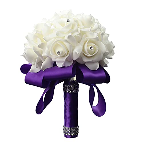 Ramo de flores artificiales para novia y novia, para boda, 18 cm x 24 cm, morado Cover