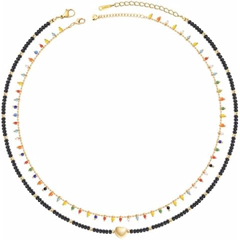 MPRAINBOW Boho Colorful Beaded Choker Necklaces - 2pcs Summer Layered Chokers Necklace Women Beach Surfer Trendy Jewelry Gifts,Hawaiian Rainbow Flower Bead Necklace Chain for Her Girlfriend Cover