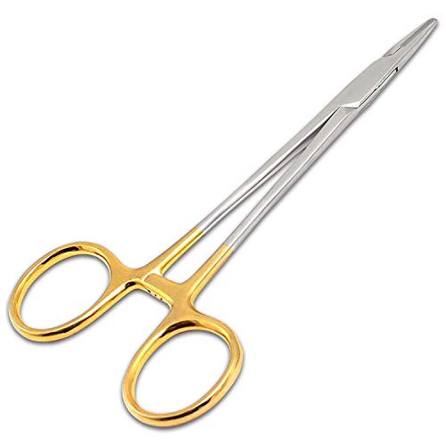 NY Gearz Olsen Hegar Needle Holder Gold Plated Handle 5.5 inches Needle Driver with Cutting Edges Tungsten Carbide German High Grade Quality