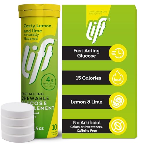 Lift Glucose Fast-Acting Glucose Chewable Energy Tablets, Lemon & Lime, 10 ct Tube (Pack of 12)