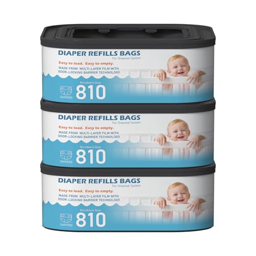 Image of Jumbo Square Refills Disposal Bags Refill (Baby Powder Scent) Compatible with Diaper Genie Classic, Compact, Premier and Select Pails, Hold Up to 810 Newborn-Sized Diapers Per Refill, 3 Packs
