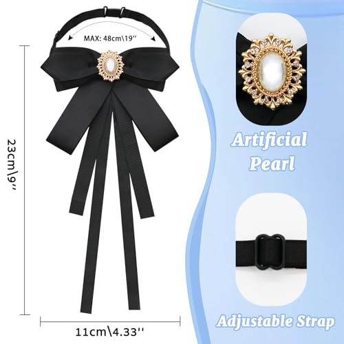 Image of LJBFNN Womens Bow Tie, Black Ribbon Bow Tie for Women, Clip on Adjustable Rhinestone Bowtie for School Uniforms Wedding