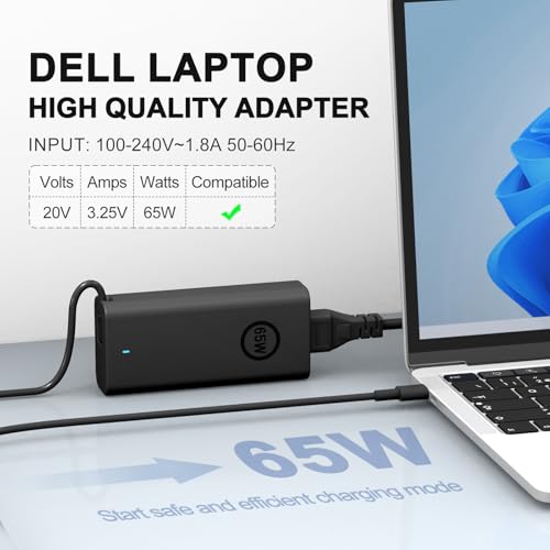 Image of 65W USB C for Dell Laptop Charger for Dell XPS Chromebook 3100 3400 5190 3110 2-in-1 and Dell Latitude 5000-5400 5410 5420 5430 3340 3440 3540 7340 7440 Type C Computer Adapter