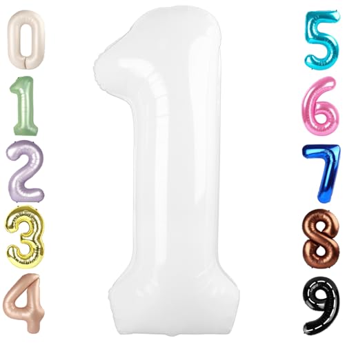 Image of 1 Balloon Numbers Birthday Decorations, 40In White Balloons for Men Women | Eye-catching Appearance, Perfect Decorative Centerpieces, Convenient Self-sealing Structure, Widely for Various Occasions