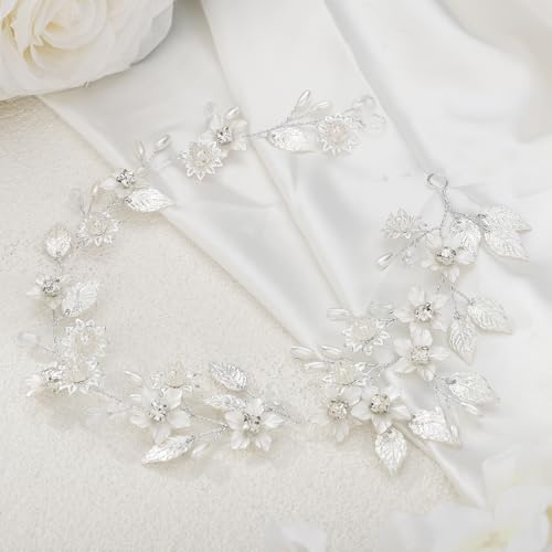 Image of Rumtock Silver Flower Rhinestones Headband Headpiece for Wedding Brides Women Banquet Ball Prom Handmade Jewelry (Silver)