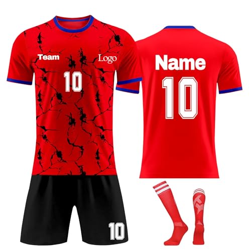 Equipo Camiseta Fútbol Personalizadas para Hombres y Niño, equipación Fútbol DIY Nombre Número y Logotipo con Conjunto Top Pantalón Corto y Calcetines Regalo de Fútbol