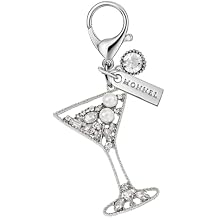 MC572 Little Crystal Cocktail Lobster Clasp Charm for Women with Velvet Bag White Silver,1 Piece