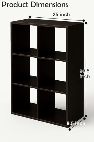 Image of Enigmatic Woodworks Wooden 6-Cube Open Storage Organizer | Bookshelf Multipurpose for Home Rack Showcase for Living Room I Study Room I Finish-Suede DIY (Wenge) 33.5 * 9.5 * 24.7inch