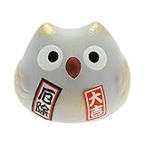 Kotobuki Fukuro Owl Charm Yakuyoke-un Collectible Figurine, Warding Off Bad Spirits, Grey