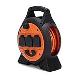 Hi-Gear Mobile Mains Roller Power Unit with 3 UK 3 Pin Sockets, 2 USB Sockets and 15 Metre Cable, Electric Hook Up for Camping, Ideal for Tents, Awnings, Caravans, Motorhomes, Boats, Orange, One Size