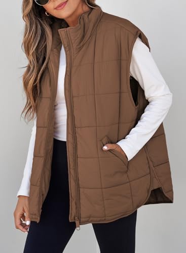 EVALESS Womens Puffer Vest Zip Up Cap Sleeve Jackets Travel Fall Outfits 2025 Fashion Warm Winter Coats With Pockets3