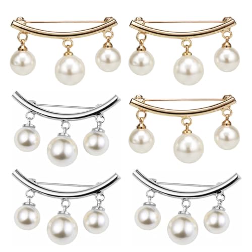 6pcs Pearl Brooch Pins for Women, Silver…