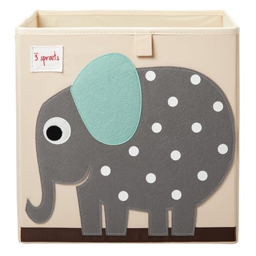 Image of 3 Sprouts Toy Storage Organizer: Toy Box Cube Organizer for Playroom, Nursery - Foldable Storage Bin - Elephant
