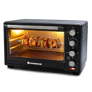 Wonderchef Oven Toaster Griller (OTG) - 28 litres, Black - with Rotisserie,Auto-Shut Off, Heat-Resistant Tempered Glass, Multi-Stage Heat Selection | Bake, Grill, Roast | Easy clean