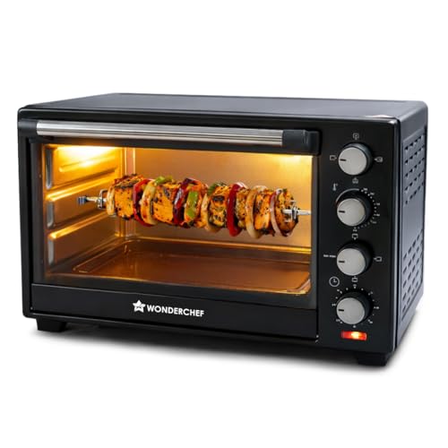 Image of Wonderchef Oven Toaster Griller (OTG) - 28 litres, Black - with Rotisserie,Auto-Shut Off, Heat-Resistant Tempered Glass, Multi-Stage Heat Selection | Bake, Grill, Roast | Easy clean