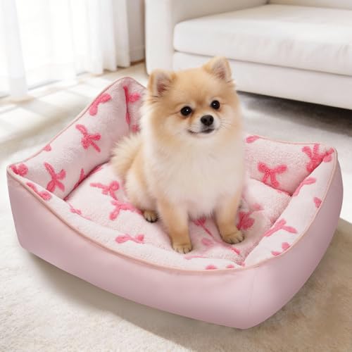 Mora Pets Reversible Pet Beds for Small Dogs Large Cat Bed Washable - Cool & Warm 2-in-1 Anti Anxiety Dog Bed for Summer, Rectangle Puppy Bed with Cute Pink Bow (25''x21''x7'') by Mora Pets - Used condition - US$38.38