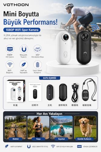1080P mini WiFi aksiyon kamerası, taşınabilir ve giyilebilir vücut video kaydedici, siyah