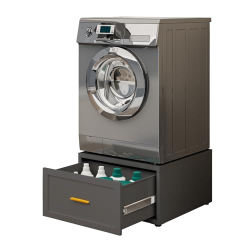 IYANEN Heavy Duty Metal Washer Dryer Pedestal, 28" W Washer Pedestal with Drawer, 440LBS Universal Laundry Pedestal, Washing Machine Stand with Adjustable Feet, 16'' Height (1pack-Black)