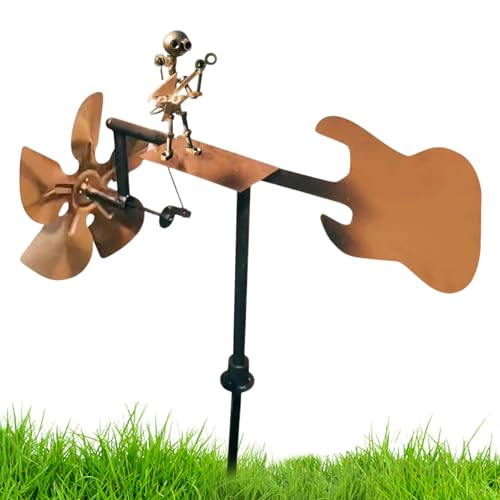 Molino de viento de metal hecho a mano para guitarrista, molino de viento para guitarristas, decoración de jardín, escultura de viento para guitarristas, figuras musicales y estatuas, Windspinner para